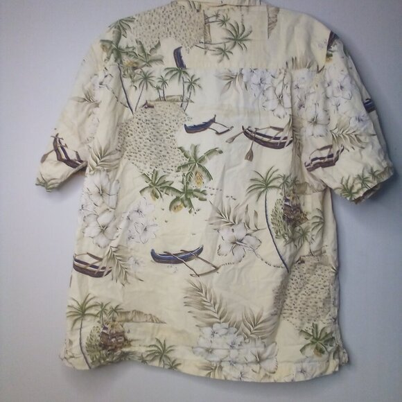 Quicksilver Edition Shirt M Button Up Short Sleeve Hawaiian Tropical Tan Green - Picture 12 of 16